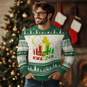 Happy Kwanzaa Ugly Christmas Sweater Black Holiday African American Christmas Kinara Candle TS11 Green Print Your Wear