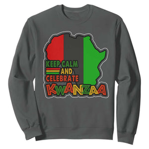 Keep Calm And Celebrate Kwanzaa Sweatshirt Black Holiday African American Christmas TS11 Dark Heather Print Your Wear