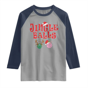 Funny Christmas Pickleball Raglan Shirt Jingle Balls Reindeer Santa Hat Ball TS11 Sport Gray Navy Print Your Wear