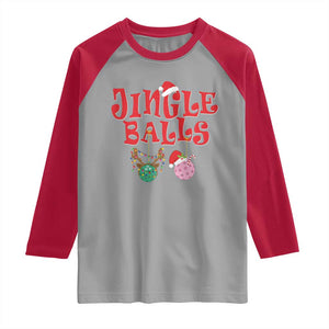Funny Christmas Pickleball Raglan Shirt Jingle Balls Reindeer Santa Hat Ball TS11 Sport Gray Red Print Your Wear