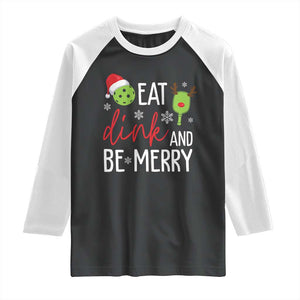 Funny Christmas Pickleball Raglan Shirt Eat Dink And Be Merry TS11 Black White Print Your Wear