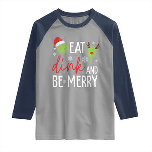 Funny Christmas Pickleball Raglan Shirt Eat Dink And Be Merry TS11 Sport Gray Navy Print Your Wear
