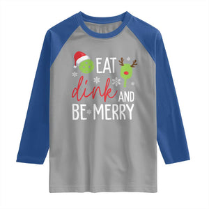 Funny Christmas Pickleball Raglan Shirt Eat Dink And Be Merry TS11 Sport Gray Royal Print Your Wear