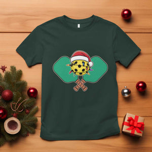 Funny Christmas Pickleball Holiday Santa Hat T Shirt TS11 Dark Forest Green Print Your Wear