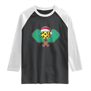 Funny Christmas Pickleball Holiday Santa Hat Raglan Shirt TS11 Black White Print Your Wear