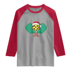 Funny Christmas Pickleball Holiday Santa Hat Raglan Shirt TS11 Sport Gray Red Print Your Wear