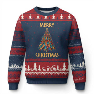 Funny Native American Eagle Feather Xmas Tree Ugly Christmas Sweater TS11 Navy Red Print Your Wear