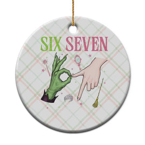 Funny Six Seven Witch Pink And Green Broomstick Magic Wand Ceramic Ornament - Print Your Wear