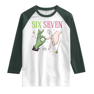 Funny Six Seven Witch Pink And Green Broomstick Magic Wand Raglan Shirt TS11 White Dark Forest Green Print Your Wear