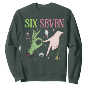 Funny Six Seven Witch Pink And Green Broomstick Magic Wand Sweatshirt TS11 Dark Forest Green Print Your Wear