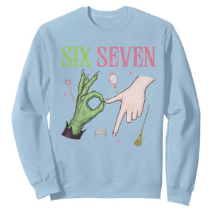Funny Six Seven Witch Pink And Green Broomstick Magic Wand Sweatshirt TS11 Light Blue Print Your Wear
