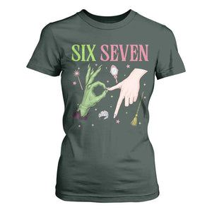 Funny Six Seven Witch Pink And Green Broomstick Magic Wand T Shirt For Women TS11 Dark Forest Green Print Your Wear