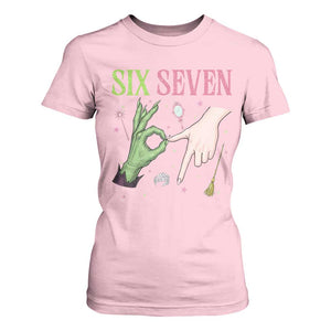 Funny Six Seven Witch Pink And Green Broomstick Magic Wand T Shirt For Women TS11 Light Pink Print Your Wear
