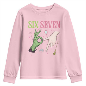 Funny Six Seven Witch Pink And Green Broomstick Magic Wand Youth Sweatshirt TS11 Light Pink Print Your Wear