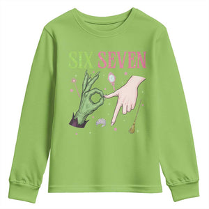 Funny Six Seven Witch Pink And Green Broomstick Magic Wand Youth Sweatshirt TS11 Lime Print Your Wear