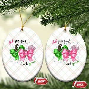 Funny Christmas Witch Pink Goes Good With Green Ceramic Ornament - Print Your Wear
