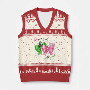 Funny Christmas Witch Pink Goes Good With Green V-Neck Knit Sweater Vest TS11 Beige Red Print Your Wear