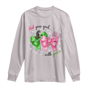 Funny Christmas Witch Pink Goes Good With Green Long Sleeve Shirt TS11 Ice Gray Print Your Wear