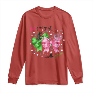 Funny Christmas Witch Pink Goes Good With Green Long Sleeve Shirt TS11 Red Print Your Wear