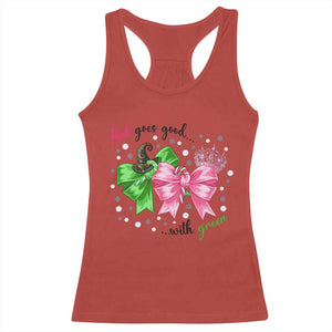 Funny Christmas Witch Pink Goes Good With Green Racerback Tank Top - Print Your Wear
