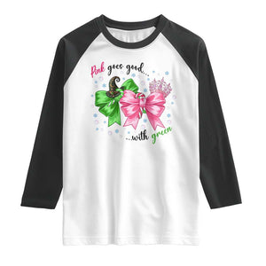 Funny Christmas Witch Pink Goes Good With Green Raglan Shirt TS11 White Black Print Your Wear