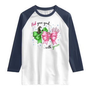 Funny Christmas Witch Pink Goes Good With Green Raglan Shirt TS11 White Navy Print Your Wear