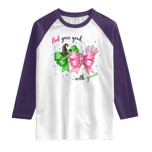 Funny Christmas Witch Pink Goes Good With Green Raglan Shirt TS11 White Purple Print Your Wear