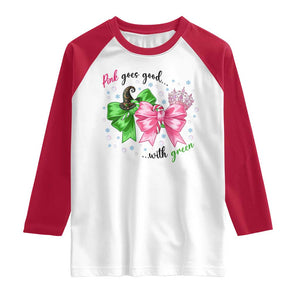 Funny Christmas Witch Pink Goes Good With Green Raglan Shirt TS11 White Red Print Your Wear