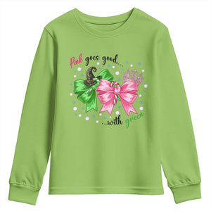 Funny Christmas Witch Pink Goes Good With Green Youth Sweatshirt TS11 Lime Print Your Wear