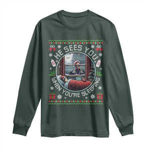 Funny Christmas Diddy Long Sleeve Shirt He Sees You When You Are Sleeping Baby Oil Ugly Xmas TS11 Dark Forest Green Print Your Wear
