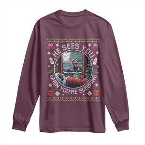 Funny Christmas Diddy Long Sleeve Shirt He Sees You When You Are Sleeping Baby Oil Ugly Xmas TS11 Maroon Print Your Wear