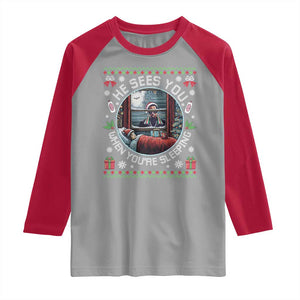 Funny Christmas Diddy Raglan Shirt He Sees You When You Are Sleeping Baby Oil Ugly Xmas TS11 Sport Gray Red Print Your Wear