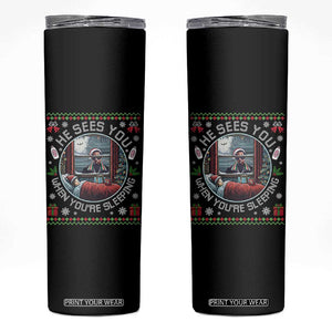 Funny Christmas Diddy Skinny Tumbler He Sees You When You Are Sleeping Baby Oil Ugly Xmas TS11 Black Print Your Wear