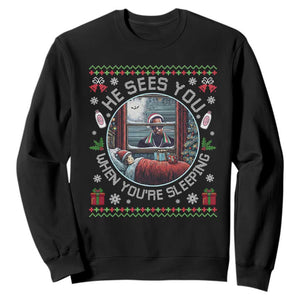 Funny Christmas Diddy Sweatshirt He Sees You When You Are Sleeping Baby Oil Ugly Xmas TS11 Black Print Your Wear