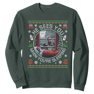 Funny Christmas Diddy Sweatshirt He Sees You When You Are Sleeping Baby Oil Ugly Xmas TS11 Dark Forest Green Print Your Wear