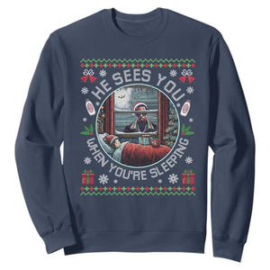Funny Christmas Diddy Sweatshirt He Sees You When You Are Sleeping Baby Oil Ugly Xmas TS11 Navy Print Your Wear