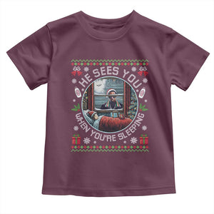 Funny Christmas Diddy Toddler T Shirt He Sees You When You Are Sleeping Baby Oil Ugly Xmas TS11 Maroon Print Your Wear