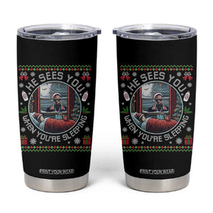 Funny Christmas Diddy Tumbler Cup He Sees You When You Are Sleeping Baby Oil Ugly Xmas TS11 Black Print Your Wear