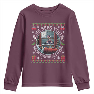 Funny Christmas Diddy Youth Sweatshirt He Sees You When You Are Sleeping Baby Oil Ugly Xmas TS11 Maroon Print Your Wear