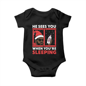 Funny Christmas Diddy Baby Onesie He Sees You When You Are Sleeping Baby Oil TS11 Black Print Your Wear
