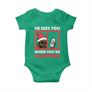 Funny Christmas Diddy Baby Onesie He Sees You When You Are Sleeping Baby Oil TS11 Irish Green Print Your Wear