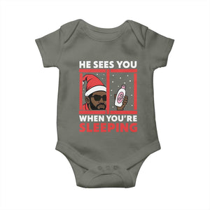 Funny Christmas Diddy Baby Onesie He Sees You When You Are Sleeping Baby Oil TS11 Military Green Print Your Wear