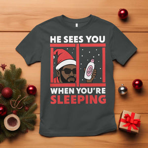 Funny Christmas Diddy T Shirt He Sees You When You Are Sleeping Baby Oil TS11 Dark Heather Print Your Wear