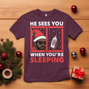 Funny Christmas Diddy T Shirt He Sees You When You Are Sleeping Baby Oil TS11 Maroon Print Your Wear