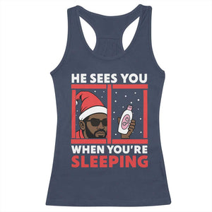 Funny Christmas Diddy Racerback Tank Top He Sees You When You Are Sleeping Baby Oil TS11 Navy Print Your Wear