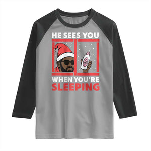 Funny Christmas Diddy Raglan Shirt He Sees You When You Are Sleeping Baby Oil TS11 Sport Gray Black Print Your Wear