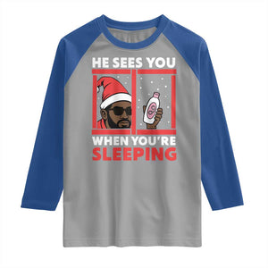 Funny Christmas Diddy Raglan Shirt He Sees You When You Are Sleeping Baby Oil TS11 Sport Gray Royal Print Your Wear