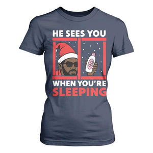 Funny Christmas Diddy T Shirt For Women He Sees You When You Are Sleeping Baby Oil TS11 Navy Print Your Wear