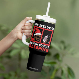 Funny Christmas Diddy Tumbler With Handle He Sees You When You Are Sleeping Baby Oil TS11 Print Your Wear