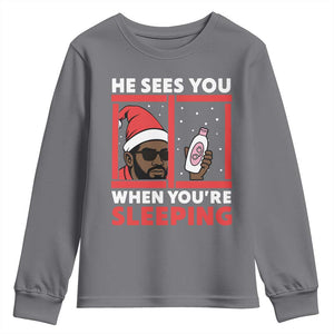 Funny Christmas Diddy Youth Sweatshirt He Sees You When You Are Sleeping Baby Oil TS11 Charcoal Print Your Wear